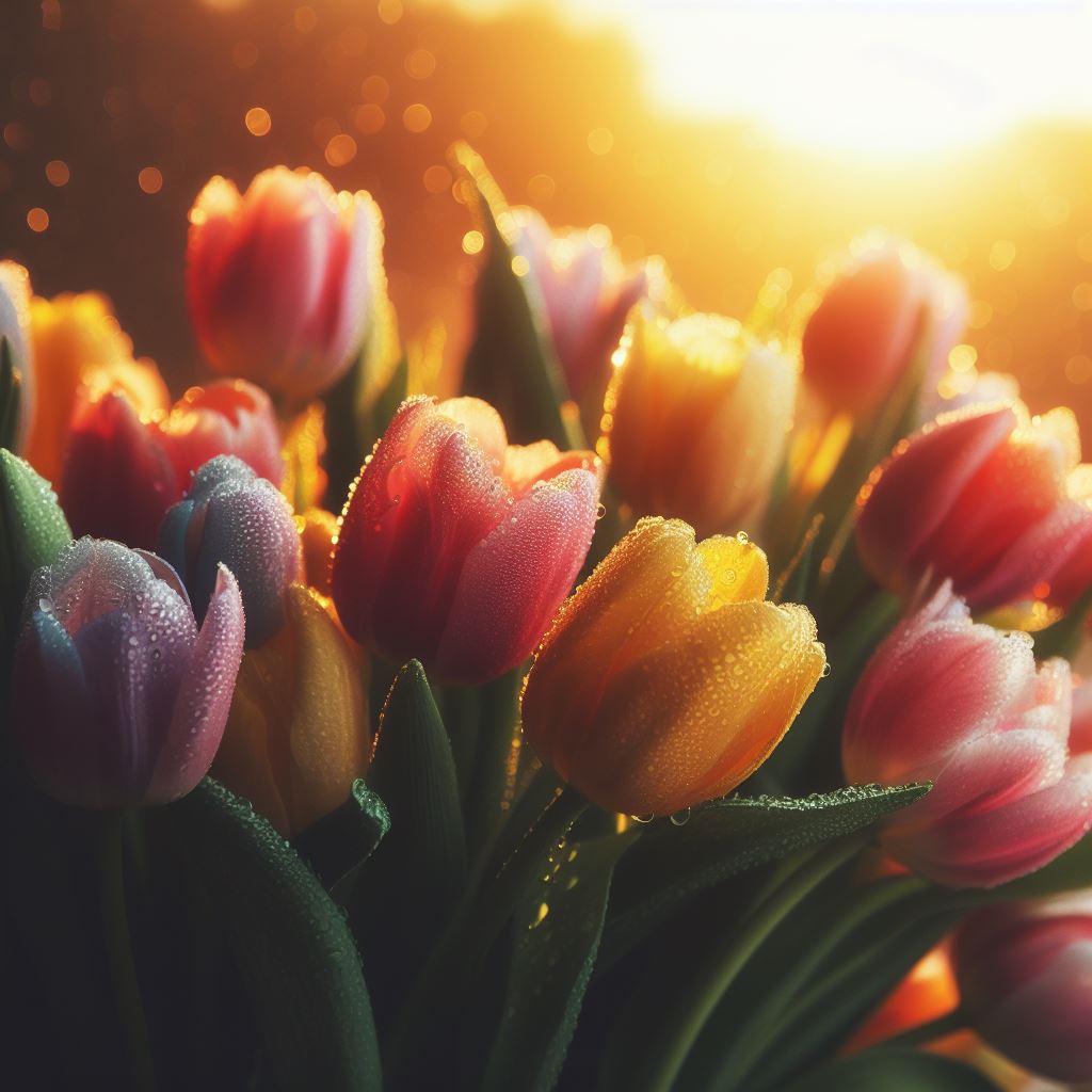 Hình nền hoa Tulip dưới ánh bình minh