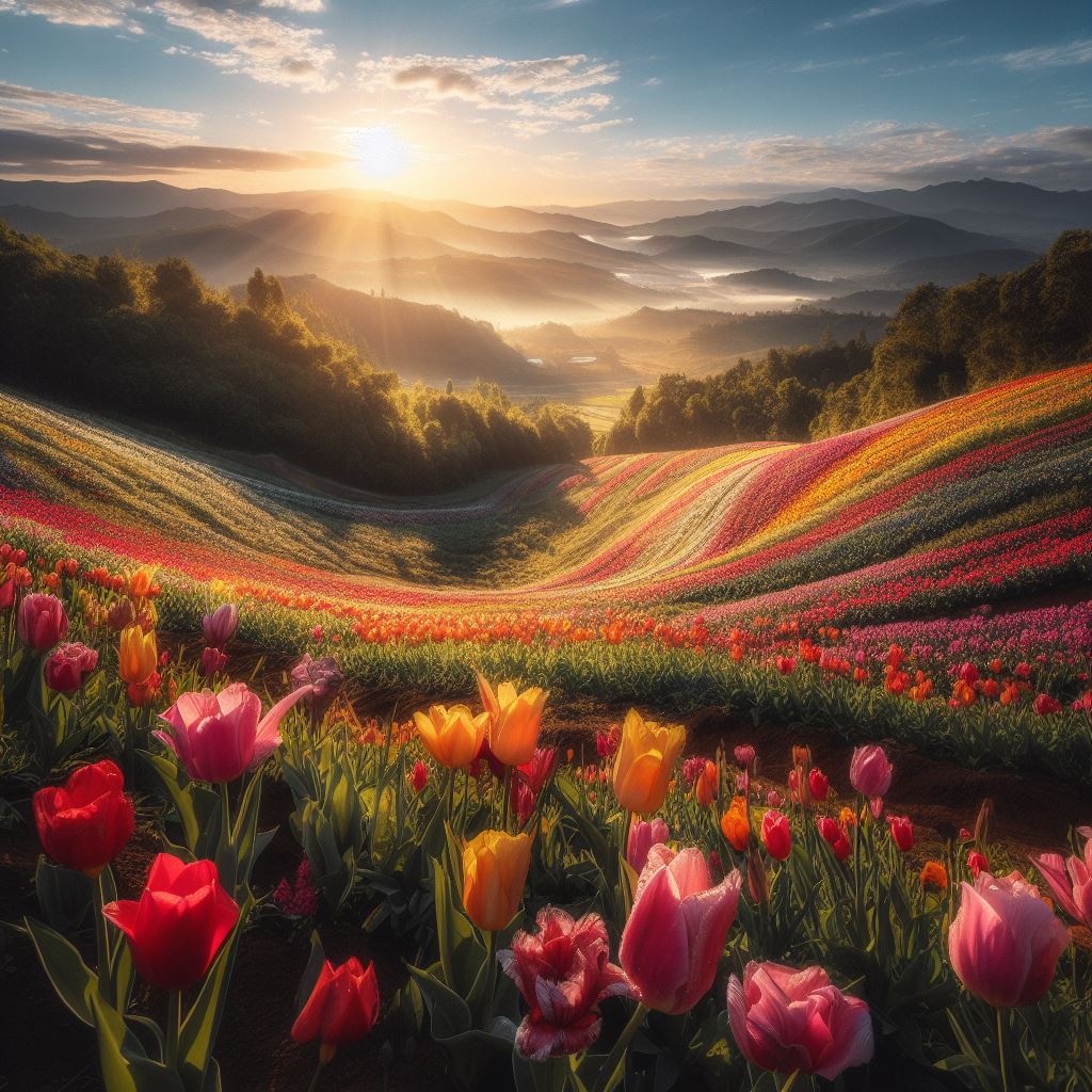 Hình nền hoa Tulip trên đồi