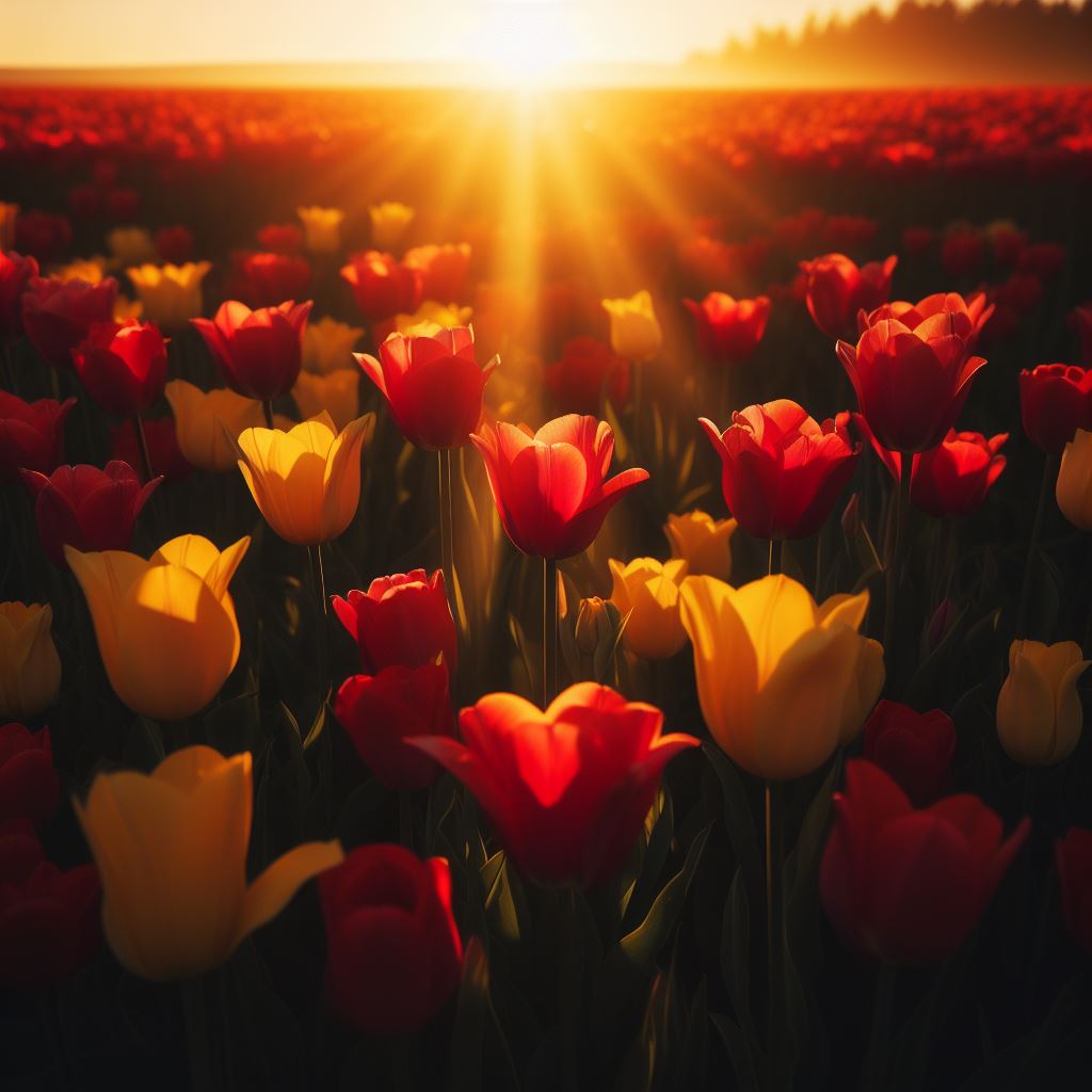 Hình nền hoa Tulip và hoàng hôn