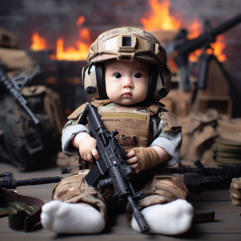 Hình nền Free Fire 3D cảnh em bé mặc quân phục