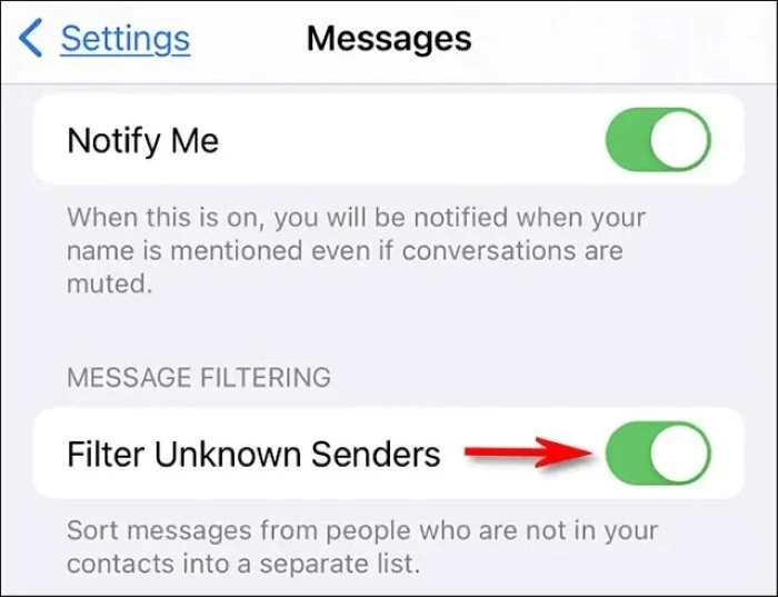 Cách ẩn tin nhắn spam từ người lạ trên iPhone