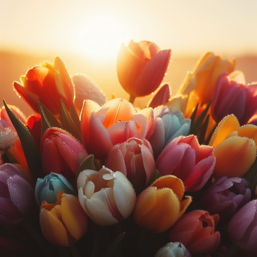 Hình nền hoa Tulip dưới ánh bình minh